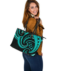 New Zealand Maori Mangopare Large Leather Tote Polynesian - Turquoise - Polynesian Pride