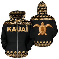 Kauai All Over Zip up Hoodie Polynesian Turtle Hoodie Unisex Black - Polynesian Pride