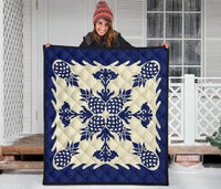 Hawaiian Pineapple Pattern Premium Quilt - Blue - Argu Style - AH - Polynesian Pride
