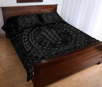 Hawaiian Kakau Honu Arc Gray Polynesian Quilt Bed Set - Polynesian Pride
