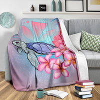 Hawaii Map Kanaka Turtle Galaxy Night Plumeria Hibiscus Premium Blanket - Polynesian Pride