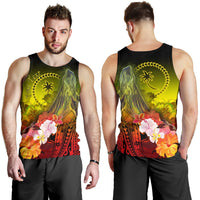 Custom Personalised Chuuk Men's Tank Top - Humpback Whale with Tropical Flowers (Yellow) Yellow - Polynesian Pride