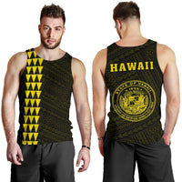 Hawaii Kakau Polynesian Coat Of Arms Men's Tank Top - Yellow Yellow - Polynesian Pride