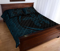 Hawaiian Polynesian Turtle Quilt Bed Set - Circle Style Blue And Black - Polynesian Pride