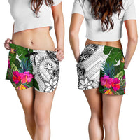 Chuuk Women's Short White - Turtle Plumeria Banana Leaf - Polynesian Pride