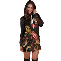 Tonga Polynesian Hoodie Dress - Turtle With Blooming Hibiscus Gold - Polynesian Pride
