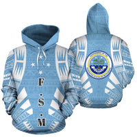 Seal of The Federated States of Micronesia All Over Hoodie Polynesian Tattoo Style Unisex White - Polynesian Pride