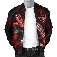 Guam Polynesian Men's Bomber Jacket - Turtle With Blooming Hibiscus Red - Polynesian Pride