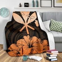 Hawaiian Kanaka Premium Blanket Hibiscus Polynesian Love Orange - Polynesian Pride