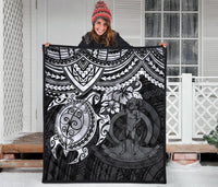 Vanuatu Polynesian Premium Quilt - Vanuatu Coat Of Arms & White Turtle Hibiscus - Polynesian Pride