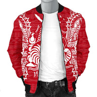 New Caledonia Polynesian Men's Bomber Jacket Map Red White - Polynesian Pride