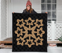 Hawaiian Premium Quilt Royal Pattern - Black And Gold - A1 Style - Polynesian Pride