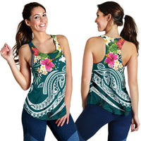 Papua New Guinea Polynesian Women's Racerback Tank - Summer Plumeria (Turquoise) - Polynesian Pride