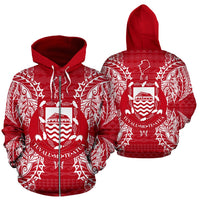Tuvalu Polynesian All Over Zip up Hoodie Map Red White Unisex Red - Polynesian Pride