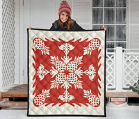 Hawaiian Pineapple Pattern Premium Quilt - Red - Argu Style - AH - Polynesian Pride