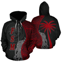 Federated States of Micronesian Polynesian Zip up Hoodie Coconut Tree Red Unisex Red - Polynesian Pride