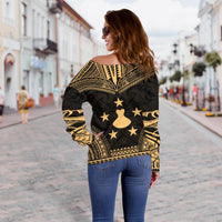 Austral Islands Polynesian Chief Women's Off Shoulder Sweater - Gold Version - Polynesian Pride