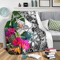 Yap Custom Personalised Premium Blanket White - Turtle Plumeria Banana Leaf - Polynesian Pride