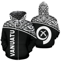 Vanuatu Polynesian Zip up Hoodie Black Curve Unisex Black - Polynesian Pride