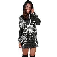 Tuvalu Polynesian Hoodie Dress Map Black - Polynesian Pride
