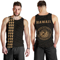 Hawaii Kakau Polynesian Coat Of Arms Men's Tank Top - Gold Gold - Polynesian Pride