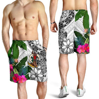 Vanuatu Men's Short White - Turtle Plumeria Banana Leaf - Polynesian Pride