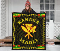 Kanaka Maoli Flag Polynesian Premium Quilt Yellow - Love Style - Polynesian Pride