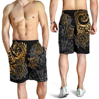 Guam Polynesian Shorts (Men) - Gold Turtle Flowing - Polynesian Pride