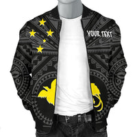Papua New Guinea Personalised Men's Bomber Jacket - Flag With Polynesian Patterns (Black) - Polynesian Pride