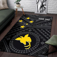 Papua New Guinea Personalised Area Rug - Flag With Polynesian Patterns (Black) - Polynesian Pride