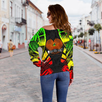 Papua New Guinea Women's Off Shoulder Sweater - Polynesian Tattoo Reggae - Polynesian Pride