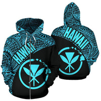 Hawaii Zip up Hoodie Hawaii Kanaka Maoli Polynesian Tattoo Black Blue Version Unisex Blue - Polynesian Pride