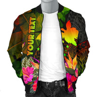 Papua New Guinea Polynesian Personalised Men's Bomber Jacket - Hibiscus and Banana Leaves - Polynesian Pride
