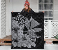 Hawaii Turtle Premium Quilt Polynesian Hibiscus Art Ver 2.0 Gray AH - Polynesian Pride