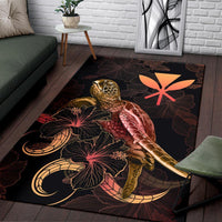 Hawaii Polynesian Area Rugs - Turtle With Blooming Hibiscus Gold - Polynesian Pride