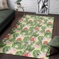 Tropical Hibiscus, Plumeria Green Rug - Polynesian Pride