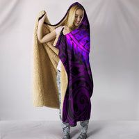 Aotearoa Maori Hooded Blanket Silver Fern Koru Vibes Purple - Polynesian Pride