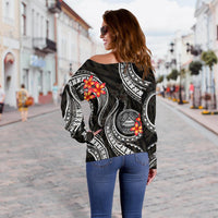 American Samoa Polynesian Off Shoulder Sweater - Black Plumeria - Polynesian Pride