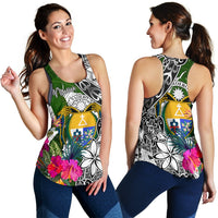 Nauru Women's Racerback Tank White - Turtle Plumeria Banana Leaf Crest - Polynesian Pride