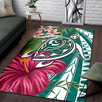 Hawaii Polynesian Turtle Tropical Hibiscus Plumeria Rug - Turquoise - Polynesian Pride