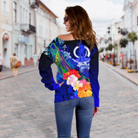 Vanuatu Custom Personalised Women Off - Humpback Whale with Tropical Flowers (Blue) - Polynesian Pride