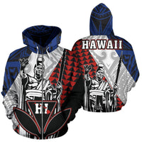 Hawaii Kanaka Cover Kakau Polynesian King Hoodie (Zipper) Unisex Blue - Polynesian Pride