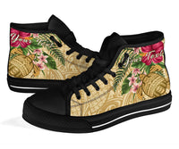 hawaiiHigh Top Shoe - Turtle High Top Shoe Strong Pattern Hibiscus Plumeria AH - Polynesian Pride