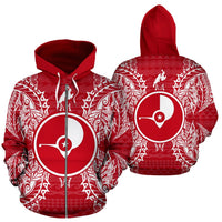 Yap Polynesian All Over Zip up Hoodie Map Red White Unisex Red - Polynesian Pride