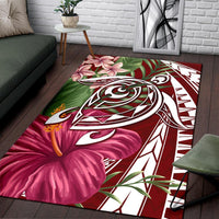 Hawaii Polynesian Turtle Tropical Hibiscus Plumeria Rug - Red - Polynesian Pride