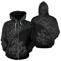 Tonga Zip up Hoodie Tonga Coat of Arms In Turtle Polynesian Tattoo 110 Unisex Black - Polynesian Pride