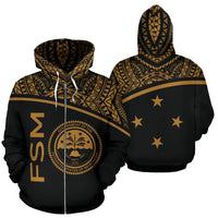 Federated States of Micronesia All Over Zip up Hoodie Micronesia Unisex Gold - Polynesian Pride