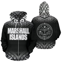 Marshall Islands All Over Zip up Hoodie Fog Black Style Unisex Black - Polynesian Pride