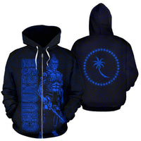 Chuuk Zip up Hoodie Micronesia Chuukese Warrior Blue Unisex Blue - Polynesian Pride