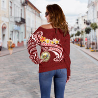 Hawaii Women's Off Shoulder Sweater - Hawaii Seal Polynesian Patterns Plumeria - Polynesian Pride